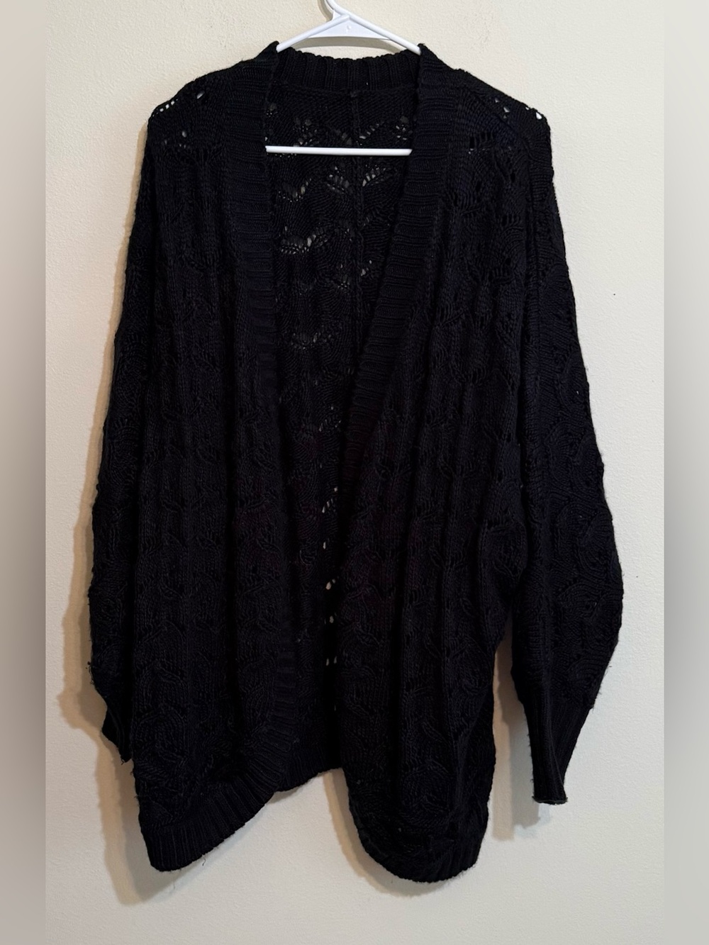 Black Open-Front Cable Knit Women's Sweater Cardigan 3X